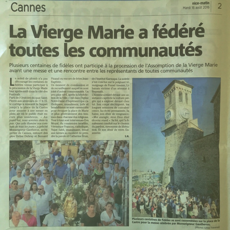 ASSOMPTION : VIVRE ENSEMBLE A CANNES A L'UNISSON....