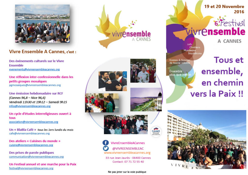 Le 6ème festival Vivre Ensemble A Cannes, c'est dans 3 jours et c'est pour vous !!!