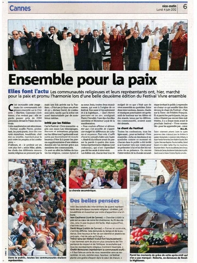 NICE MATIN : 2ème Festival Vivre ensemble à Cannes