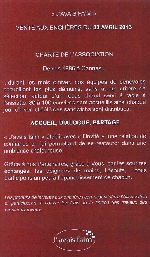 MARDI 30 AVRIL...VENTE AUX ENCHÈRES AU PROFIT DE L'ASSOCIATION "J'AVAIS FAIM"...!!!