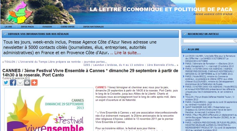 Merci à "La Lettre Economique et Politique de PACA" de s'être fait l'écho de notre 3ème Festival...!!! Merci à "La Lettre Economique et Politique de PACA" de s'être fait l'écho de notre 3ème Festival...!!!