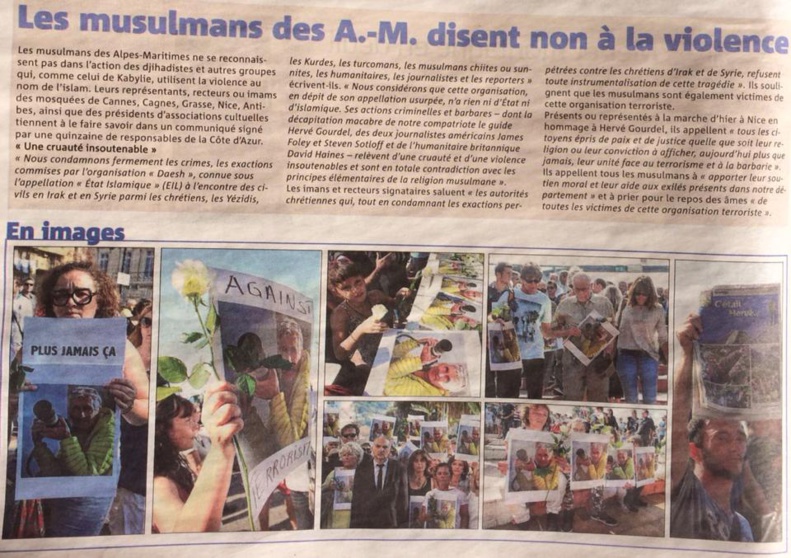 Communiqué Vivre Ensemble à Cannes + édition de Cannes de Nice Matin