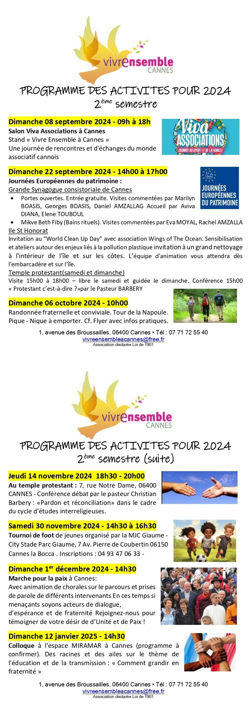 les prochains événements que notre association organise pour le 2ème semestre 2024