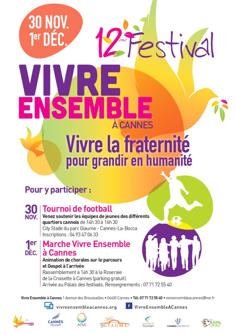 Festival du Vivre Ensemble A Cannes 30 novembre 2024 et 1 décembre 2024.