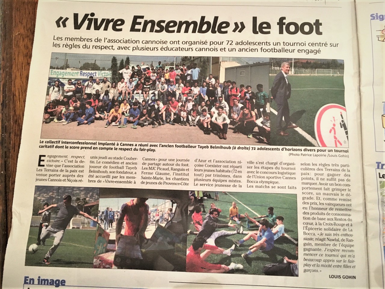 NICE MATIN DU SAMEDI 14 AVRIL 2017 " Vivre ensemble le foot"