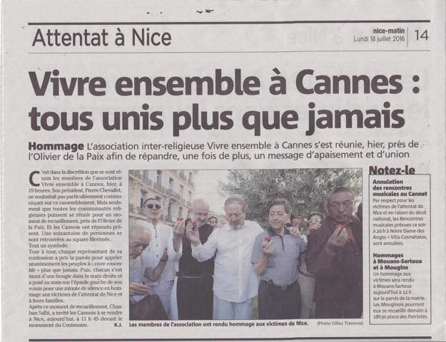 COMMUNIQUE des responsables religieux au sein de Vivre Ensemble A Cannes