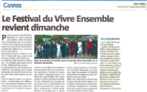 Nice Matin annonce le 3ème Festival "Vivre ensemble à Cannes" Dimanche 29 septembre
